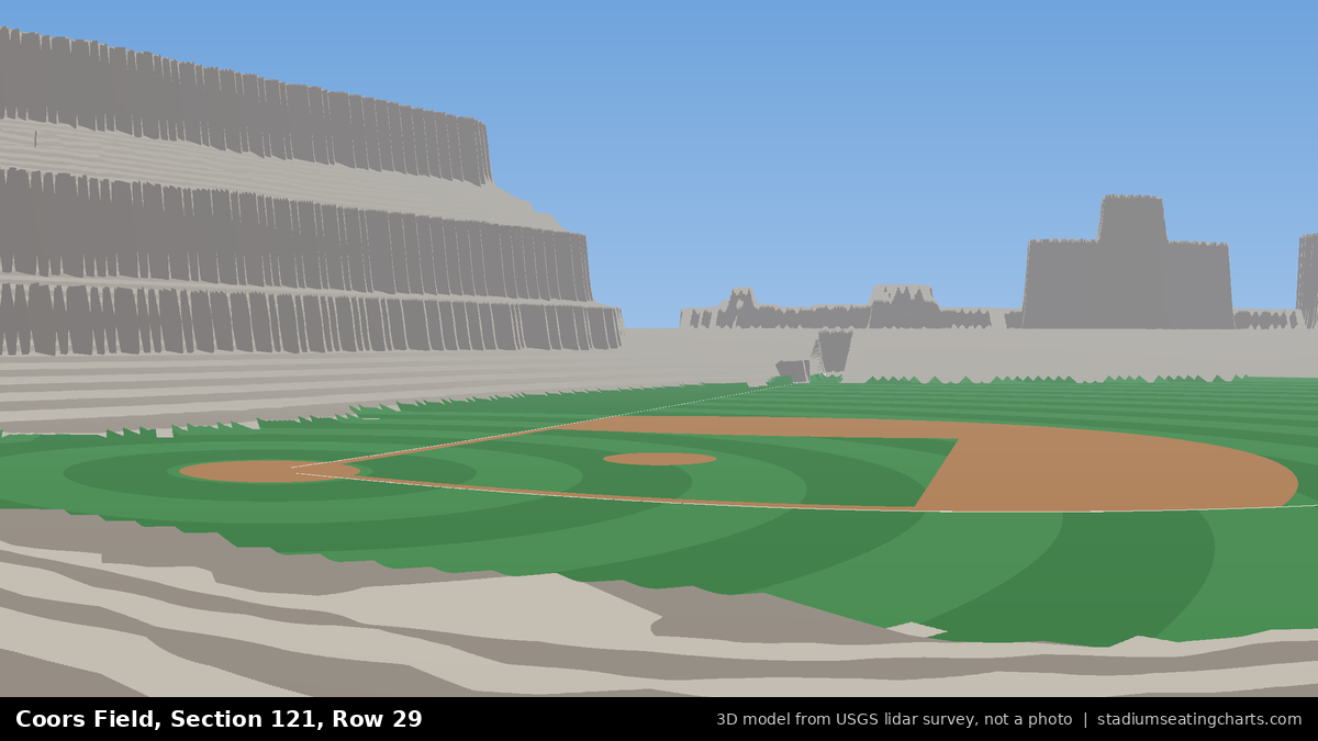 View from Coors Field Section 121, Row 29, looking toward the pitcher's mound