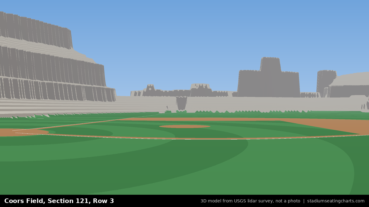 View from Coors Field Section 121, Row 3, looking toward the pitcher's mound
