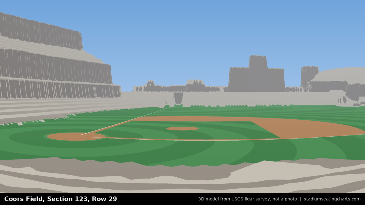 View from Coors Field Section 123, Row 29, looking toward the pitcher's mound