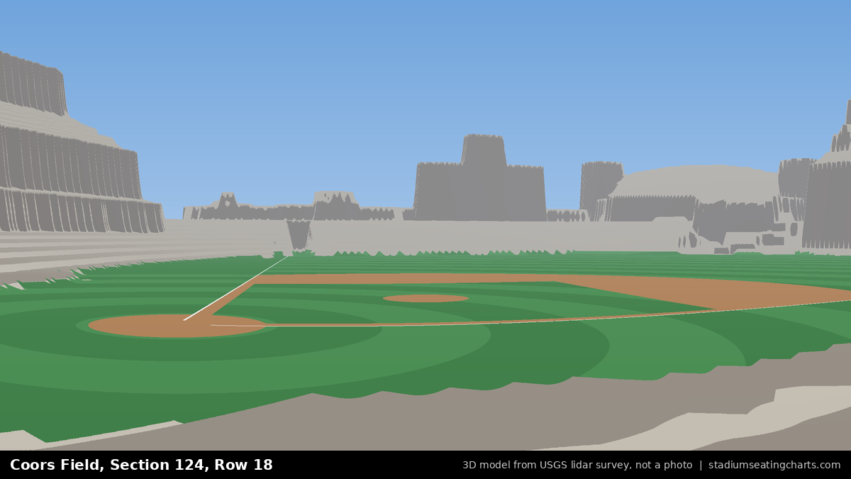 View from Coors Field Section 124, Row 18, looking toward the pitcher's mound