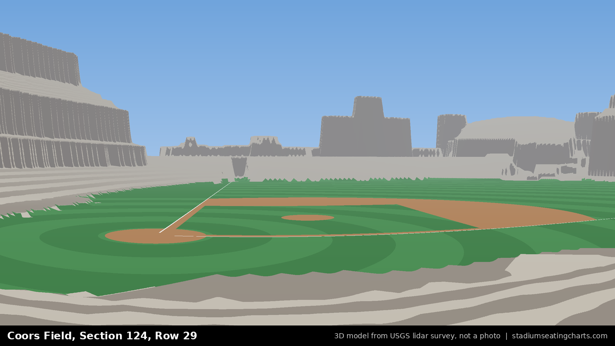 View from Coors Field Section 124, Row 29, looking toward the pitcher's mound