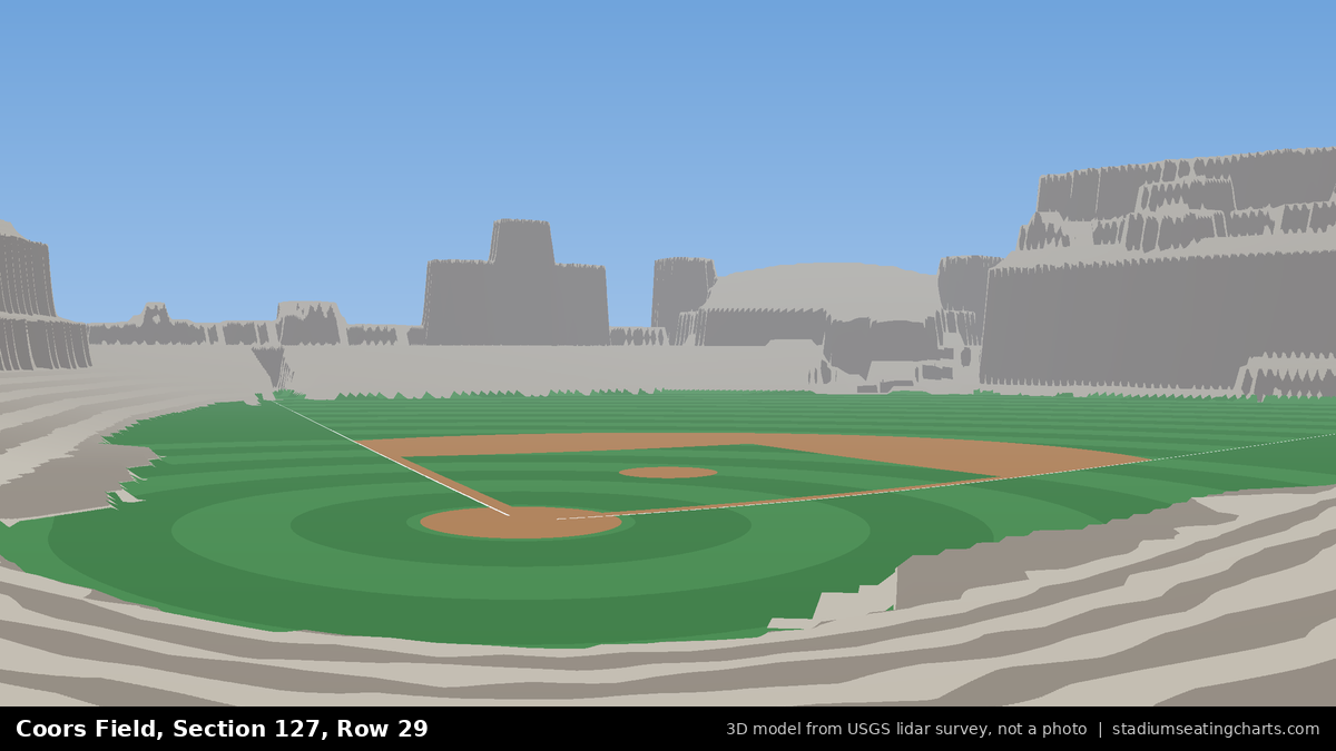 View from Coors Field Section 127, Row 29, looking toward the pitcher's mound