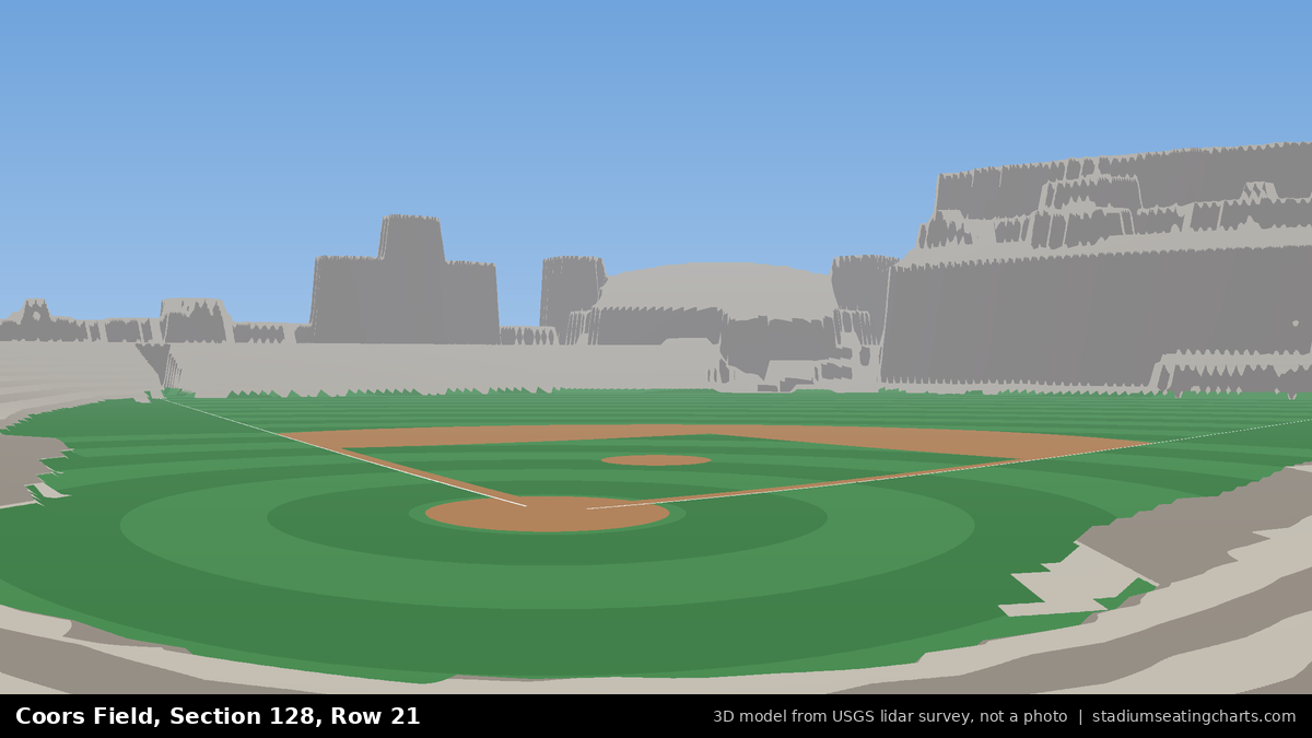 View from Coors Field Section 128, Row 21, looking toward the pitcher's mound