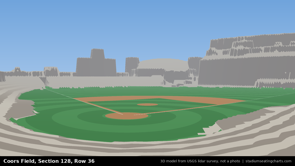 View from Coors Field Section 128, Row 36, looking toward the pitcher's mound