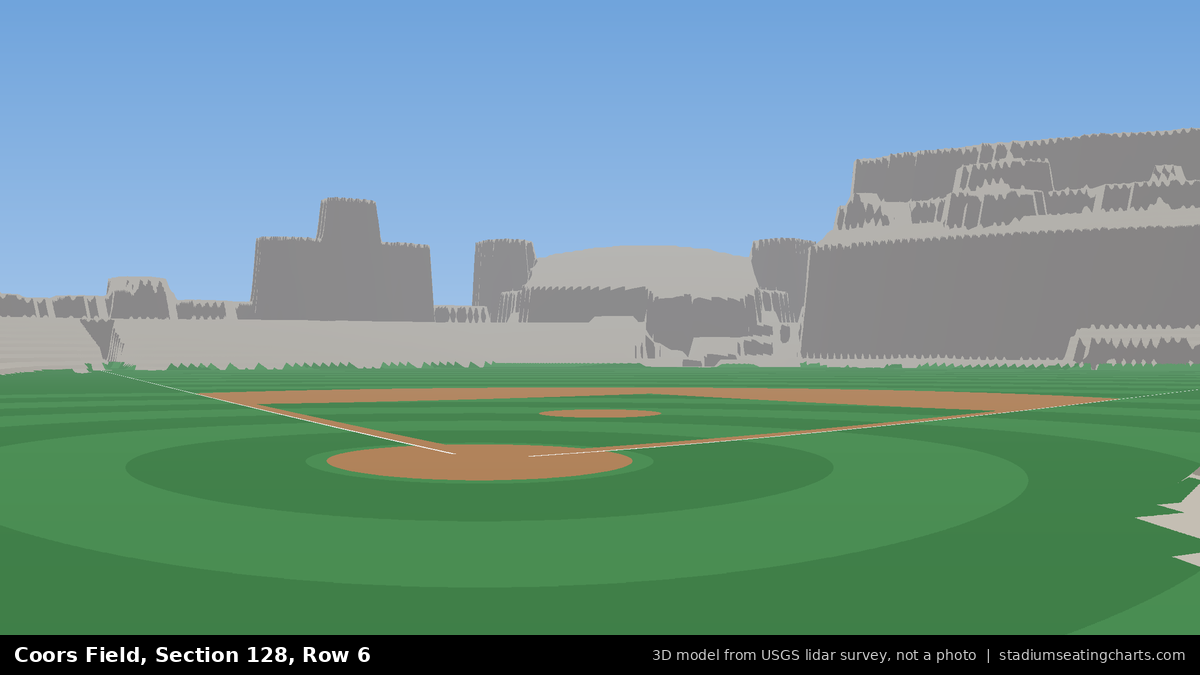 View from Coors Field Section 128, Row 6, looking toward the pitcher's mound