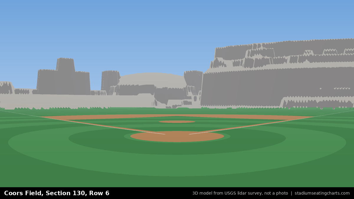 View from Coors Field Section 130, Row 6, looking toward the pitcher's mound