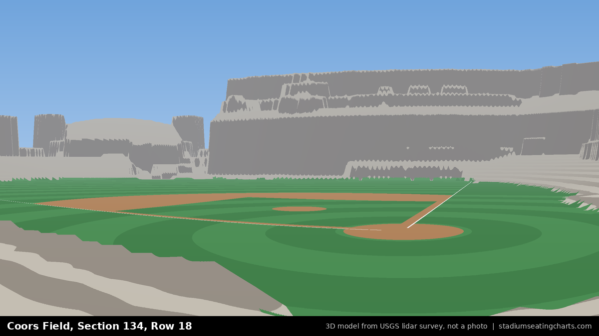 View from Coors Field Section 134, Row 18, looking toward the pitcher's mound
