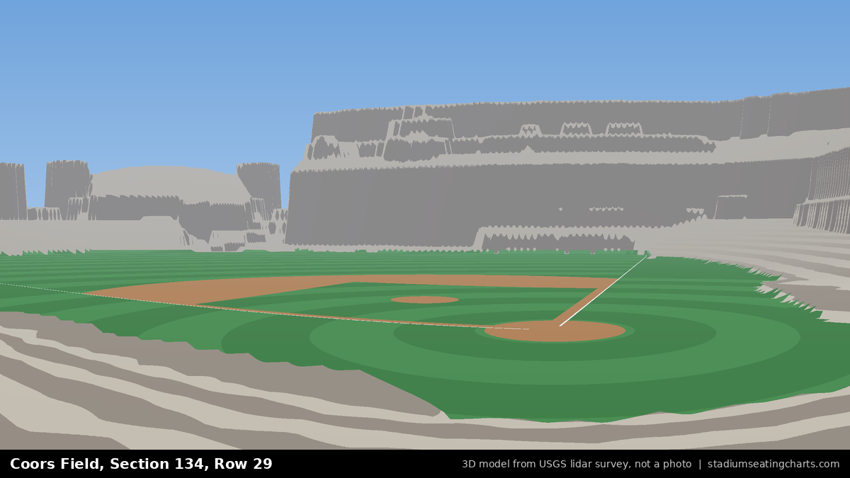 View from Coors Field Section 134, Row 29, looking toward the pitcher's mound