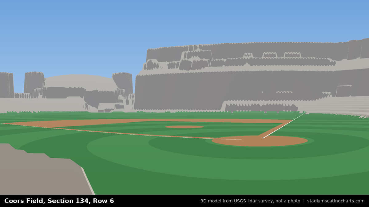 View from Coors Field Section 134, Row 6, looking toward the pitcher's mound