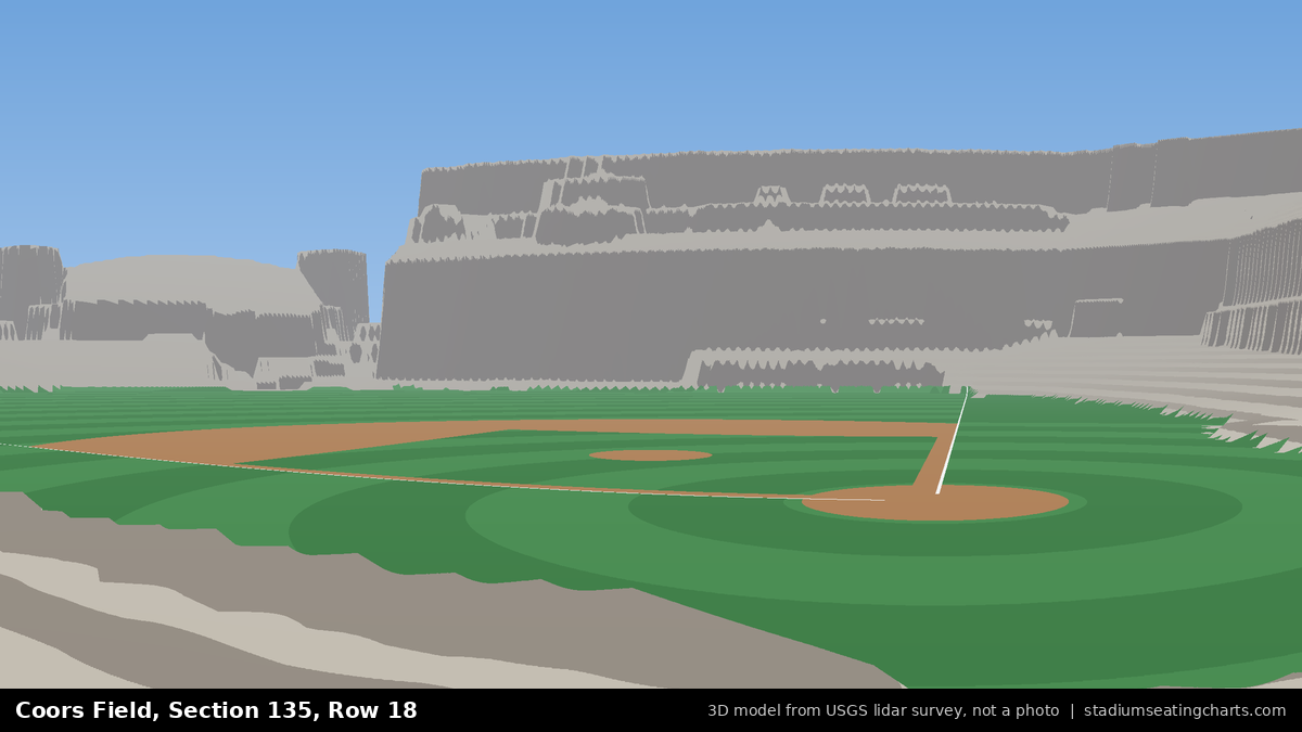 View from Coors Field Section 135, Row 18, looking toward the pitcher's mound