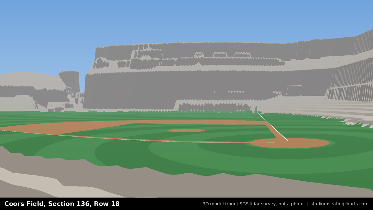 View from Coors Field Section 136, Row 18, looking toward the pitcher's mound