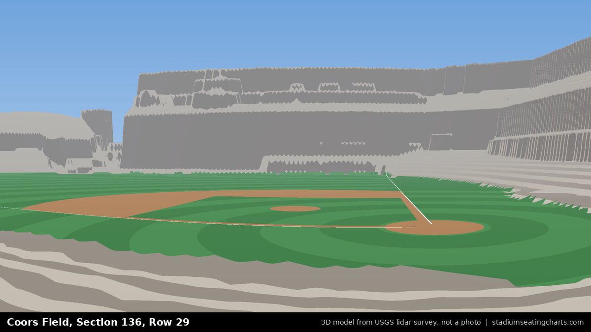View from Coors Field Section 136, Row 29, looking toward the pitcher's mound