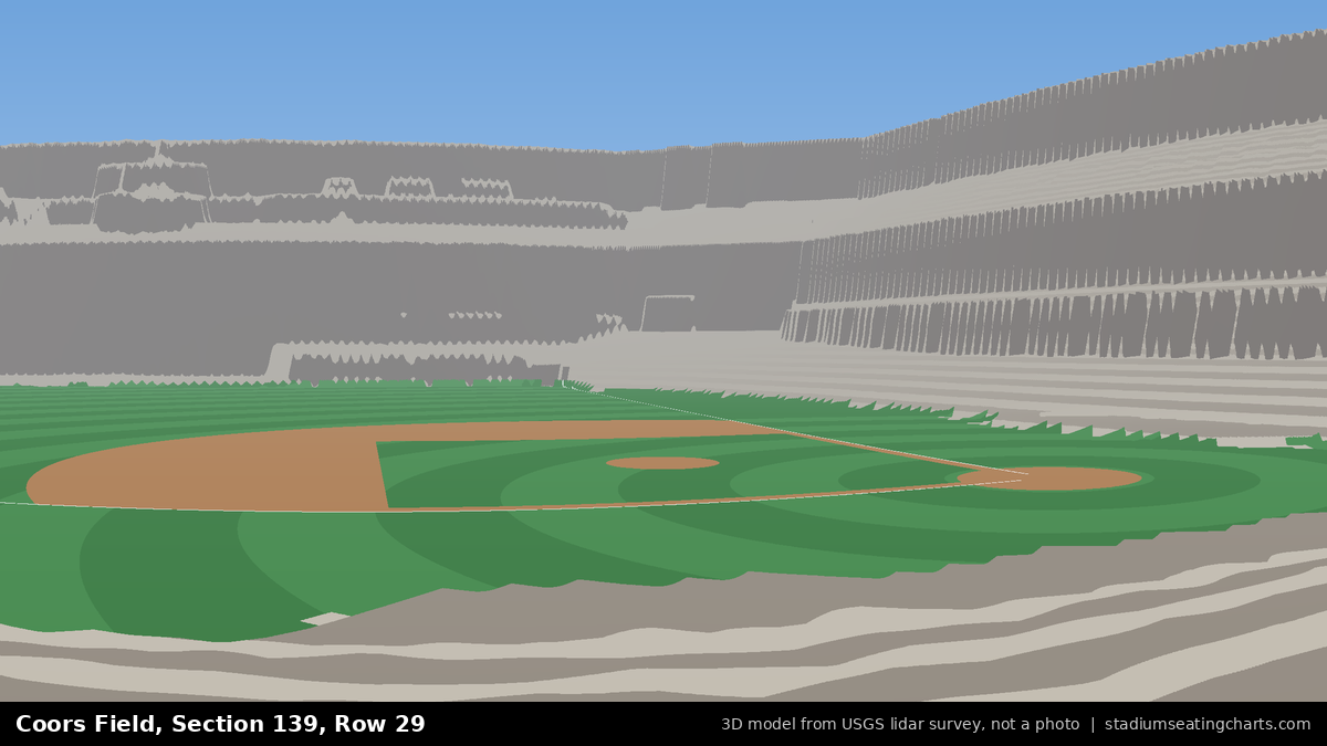 View from Coors Field Section 139, Row 29, looking toward the pitcher's mound