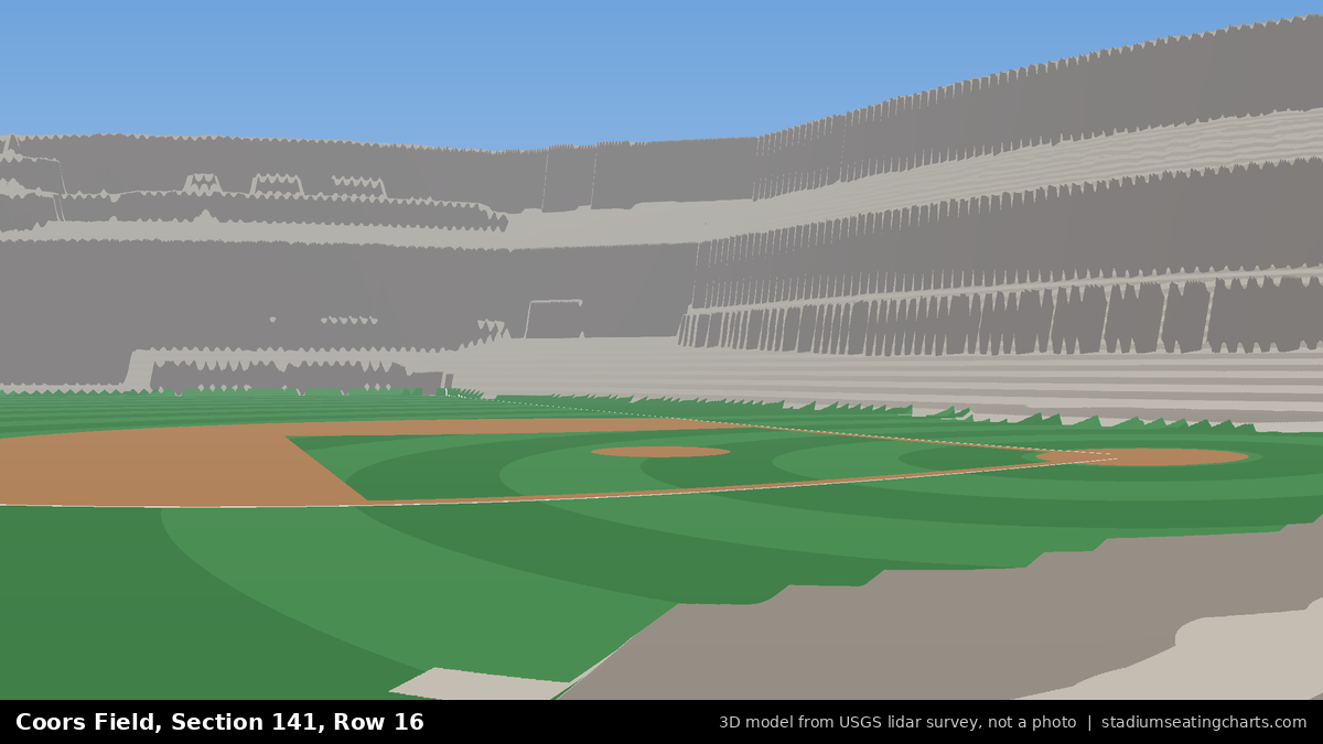 View from Coors Field Section 141, Row 16, looking toward the pitcher's mound