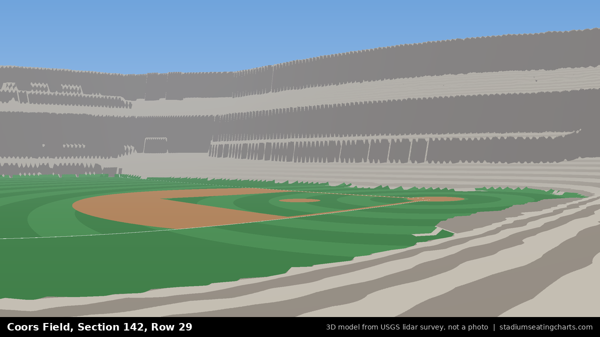View from Coors Field Section 142, Row 29, looking toward the pitcher's mound