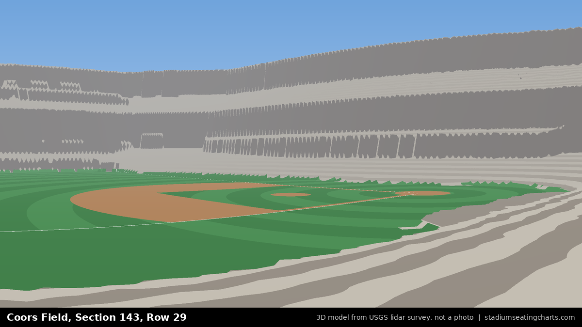 View from Coors Field Section 143, Row 29, looking toward the pitcher's mound