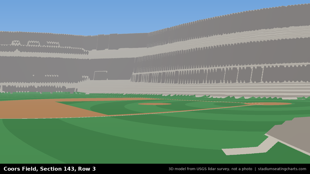 View from Coors Field Section 143, Row 3, looking toward the pitcher's mound