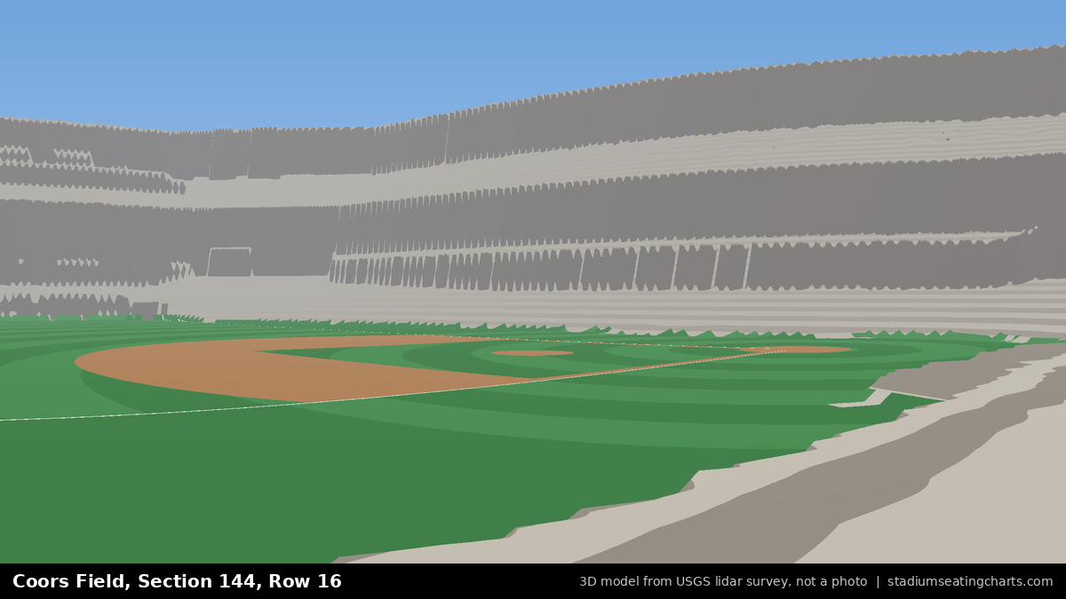 View from Coors Field Section 144, Row 16, looking toward the pitcher's mound