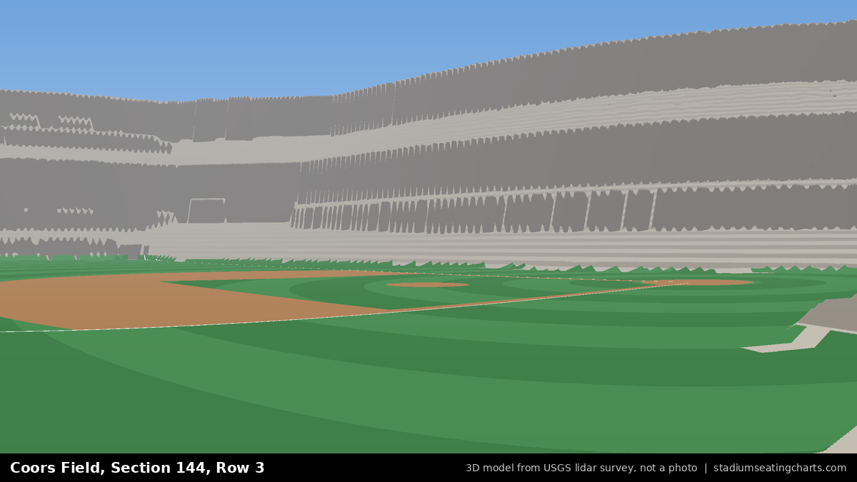 View from Coors Field Section 144, Row 3, looking toward the pitcher's mound
