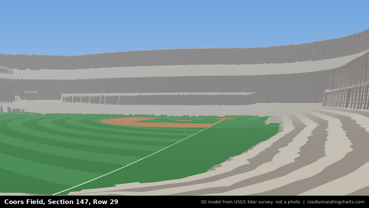View from Coors Field Section 147, Row 29, looking toward the pitcher's mound