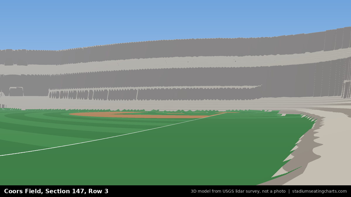 View from Coors Field Section 147, Row 3, looking toward the pitcher's mound