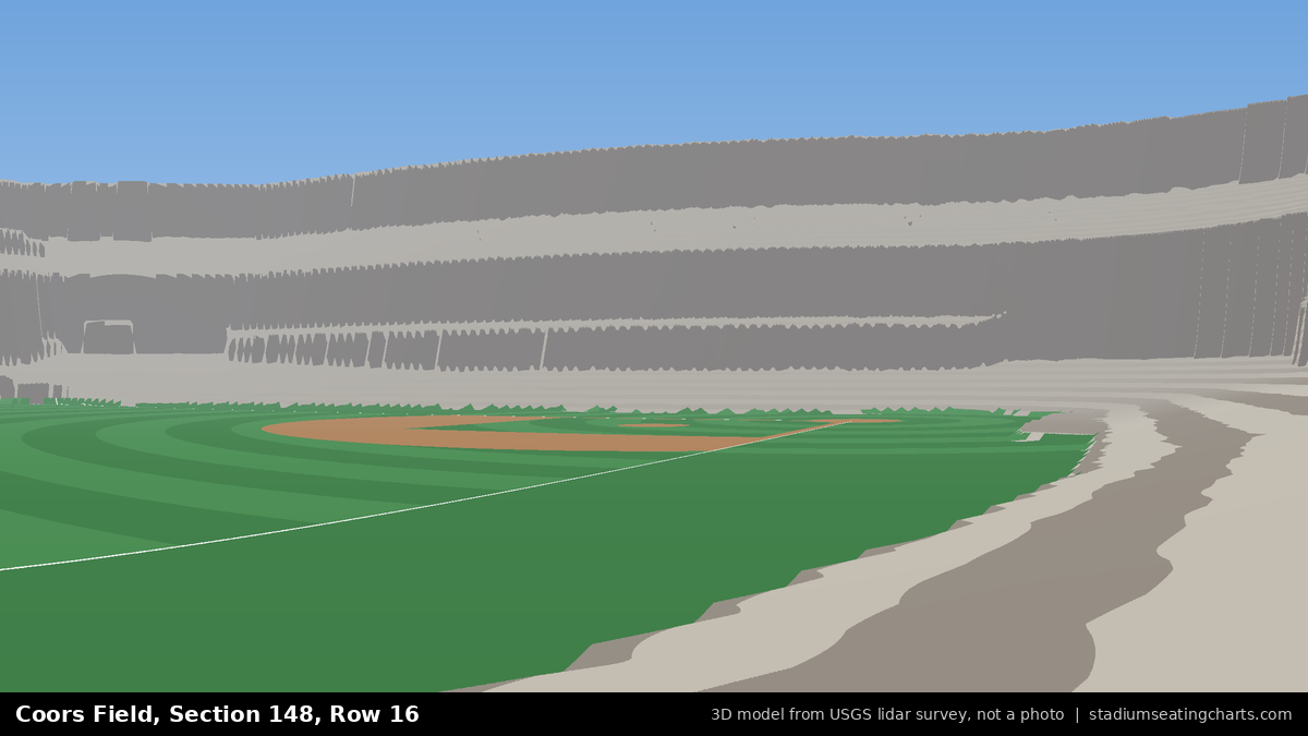 View from Coors Field Section 148, Row 16, looking toward the pitcher's mound