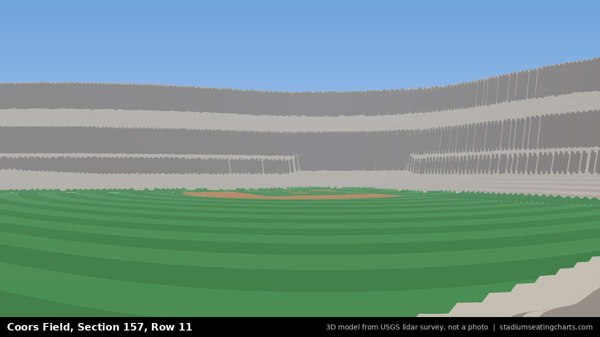View from Coors Field Section 157, Row 11, looking toward the pitcher's mound
