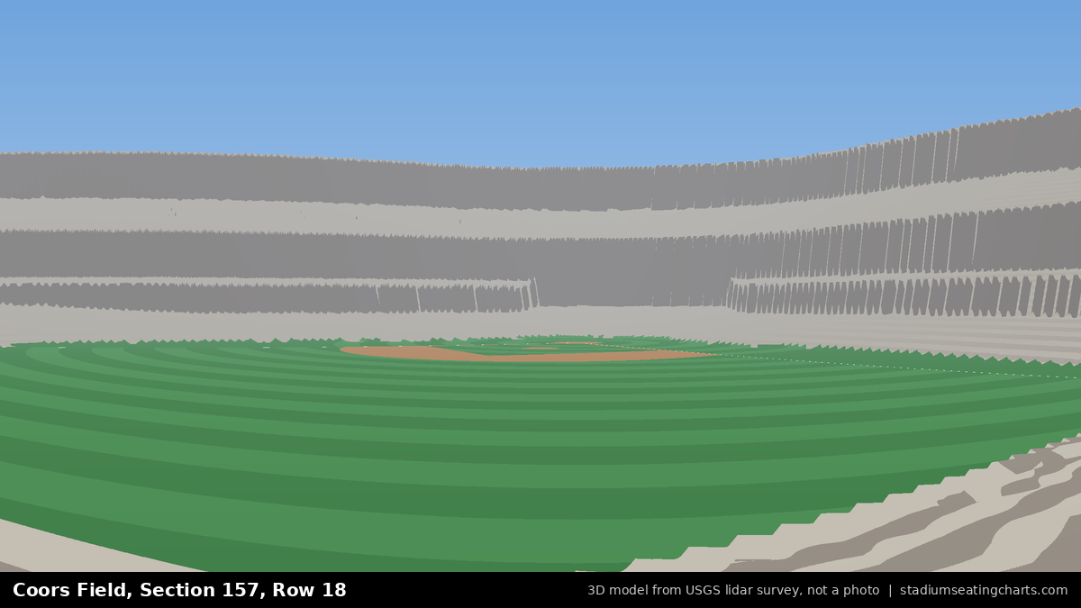 View from Coors Field Section 157, Row 18, looking toward the pitcher's mound