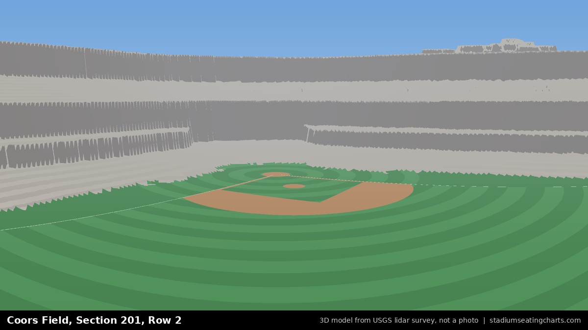 View from Coors Field Section 201, Row 2, looking toward the pitcher's mound
