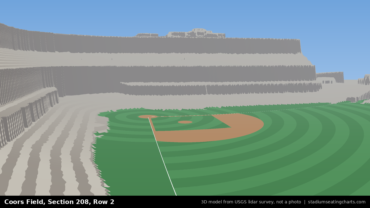 View from Coors Field Section 208, Row 2, looking toward the pitcher's mound