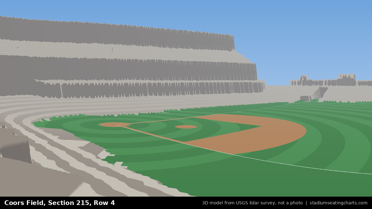 View from Coors Field Section 215, Row 4, looking toward the pitcher's mound