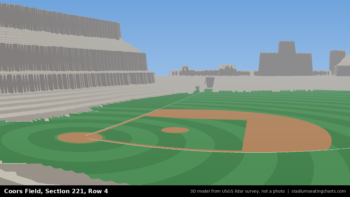 View from Coors Field Section 221, Row 4, looking toward the pitcher's mound