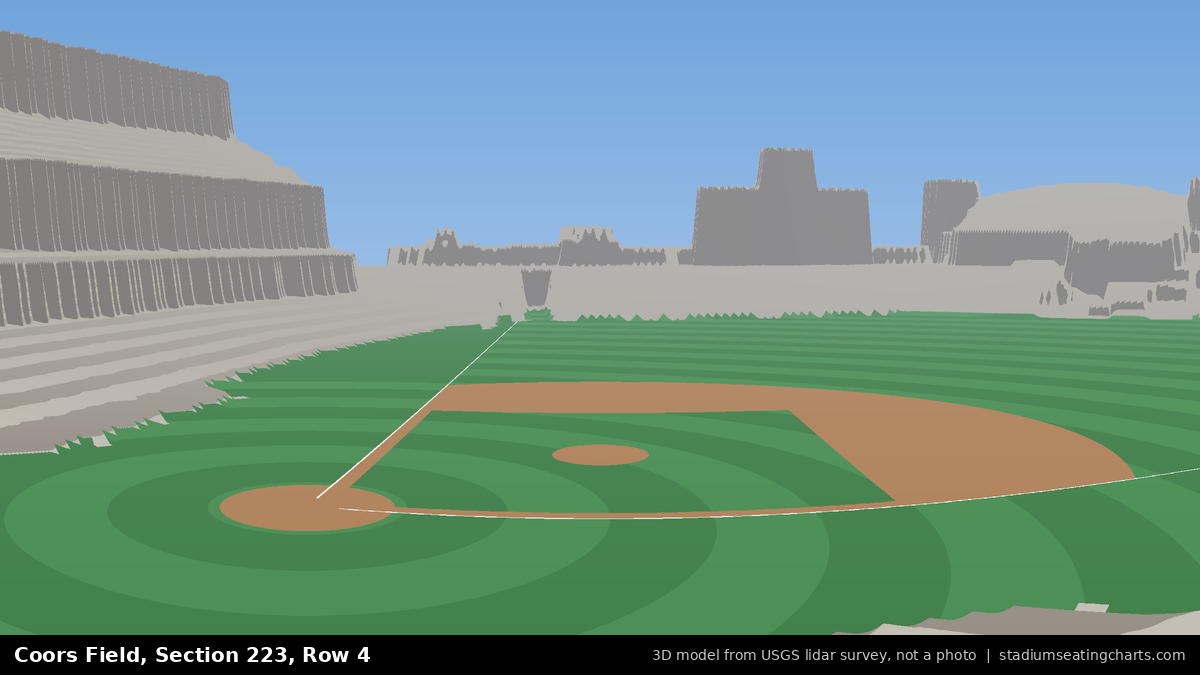 View from Coors Field Section 223, Row 4, looking toward the pitcher's mound