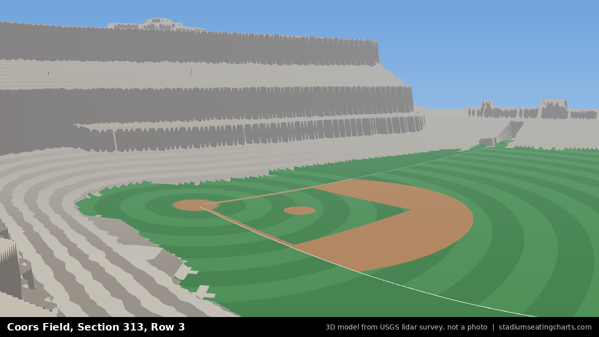 View from Coors Field Section 313, Row 3, looking toward the pitcher's mound
