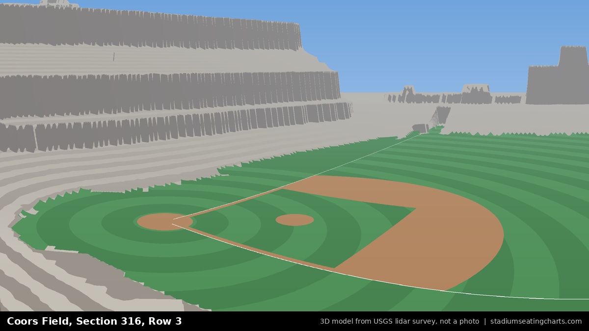 View from Coors Field Section 316, Row 3, looking toward the pitcher's mound