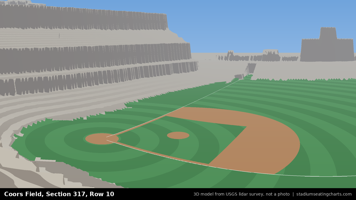 View from Coors Field Section 317, Row 10, looking toward the pitcher's mound