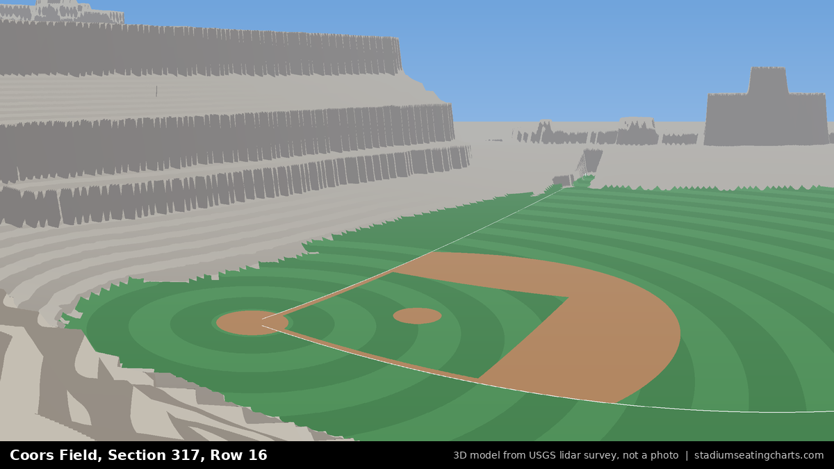 View from Coors Field Section 317, Row 16, looking toward the pitcher's mound