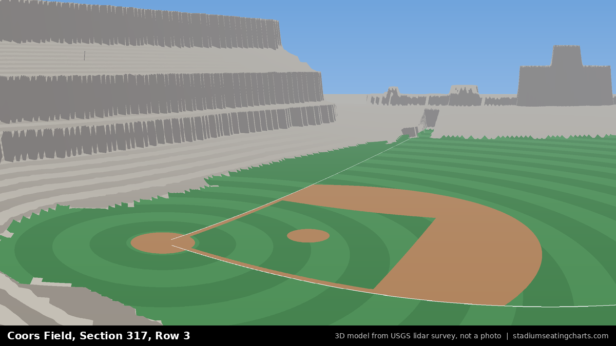 View from Coors Field Section 317, Row 3, looking toward the pitcher's mound