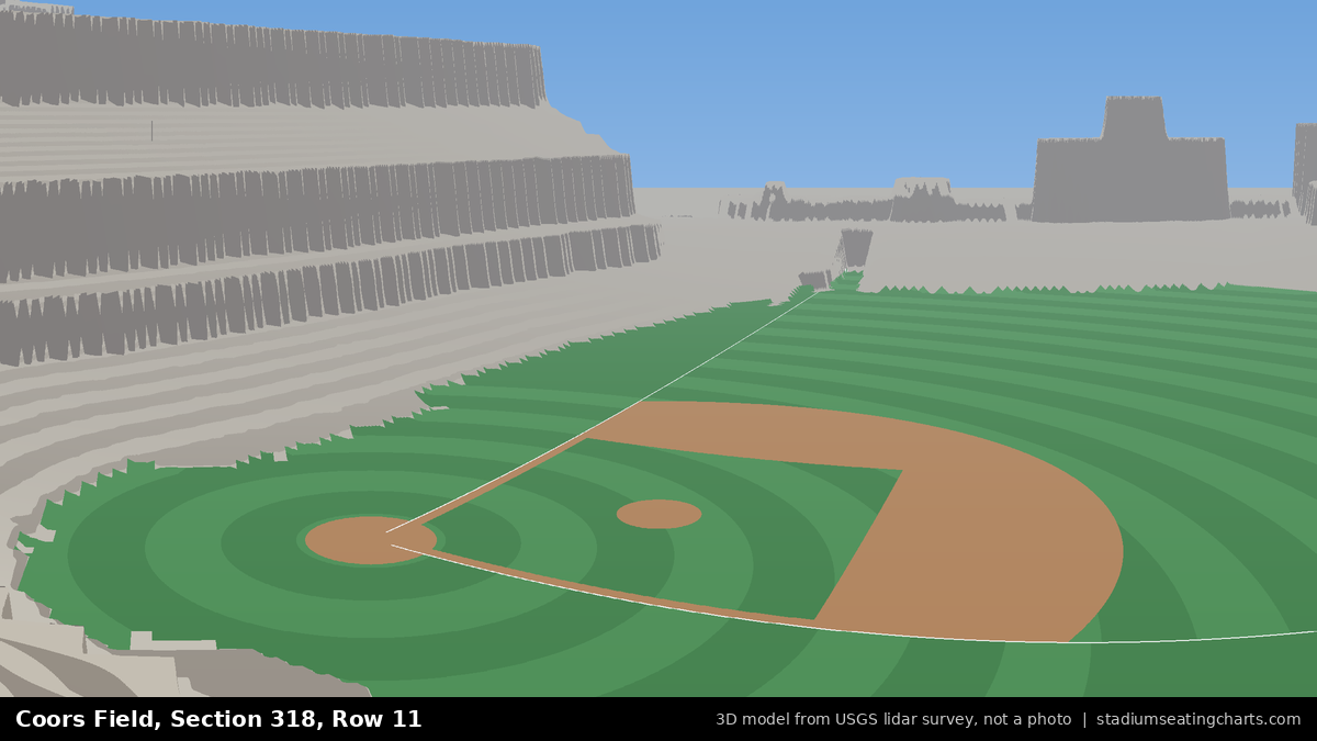 View from Coors Field Section 318, Row 11, looking toward the pitcher's mound