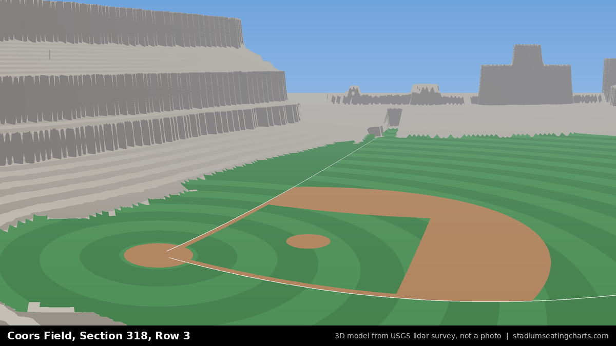 View from Coors Field Section 318, Row 3, looking toward the pitcher's mound