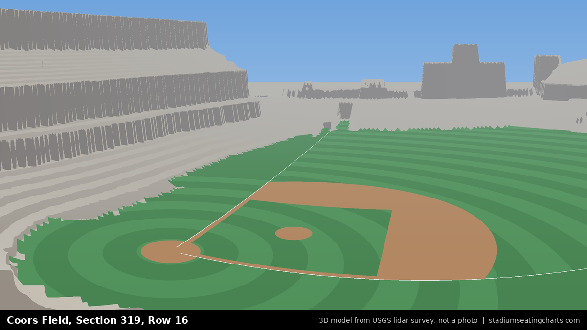 View from Coors Field Section 319, Row 16, looking toward the pitcher's mound