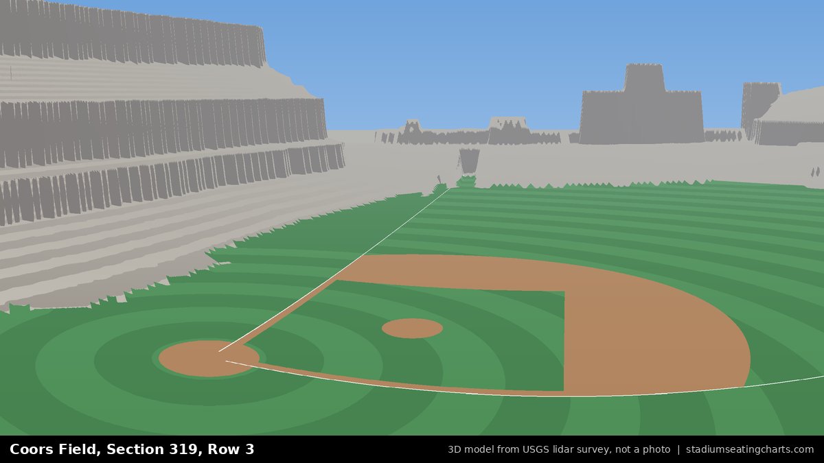 View from Coors Field Section 319, Row 3, looking toward the pitcher's mound