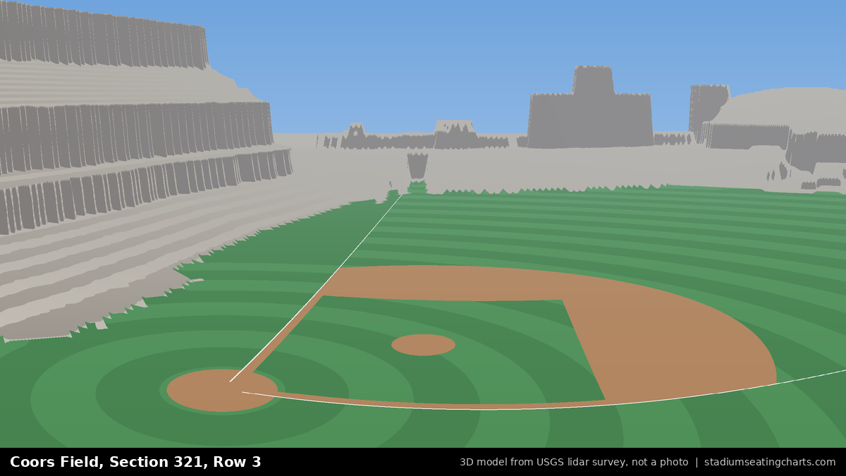 View from Coors Field Section 321, Row 3, looking toward the pitcher's mound