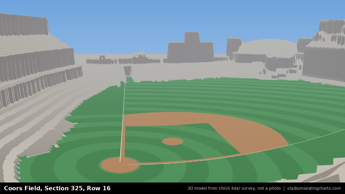 View from Coors Field Section 325, Row 16, looking toward the pitcher's mound