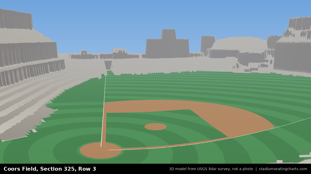 View from Coors Field Section 325, Row 3, looking toward the pitcher's mound