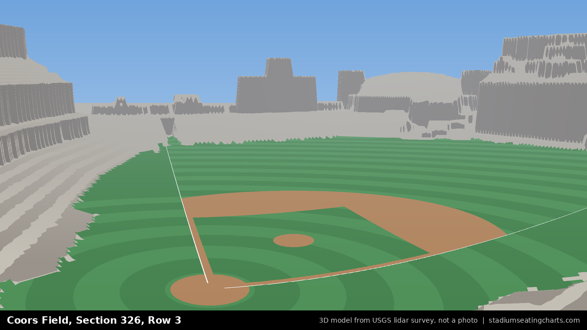 View from Coors Field Section 326, Row 3, looking toward the pitcher's mound