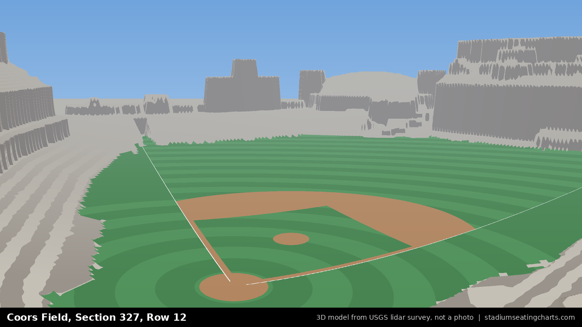 View from Coors Field Section 327, Row 12, looking toward the pitcher's mound