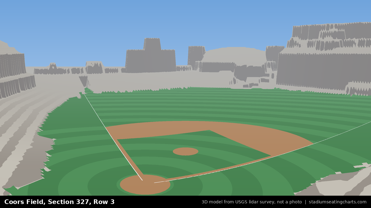 View from Coors Field Section 327, Row 3, looking toward the pitcher's mound