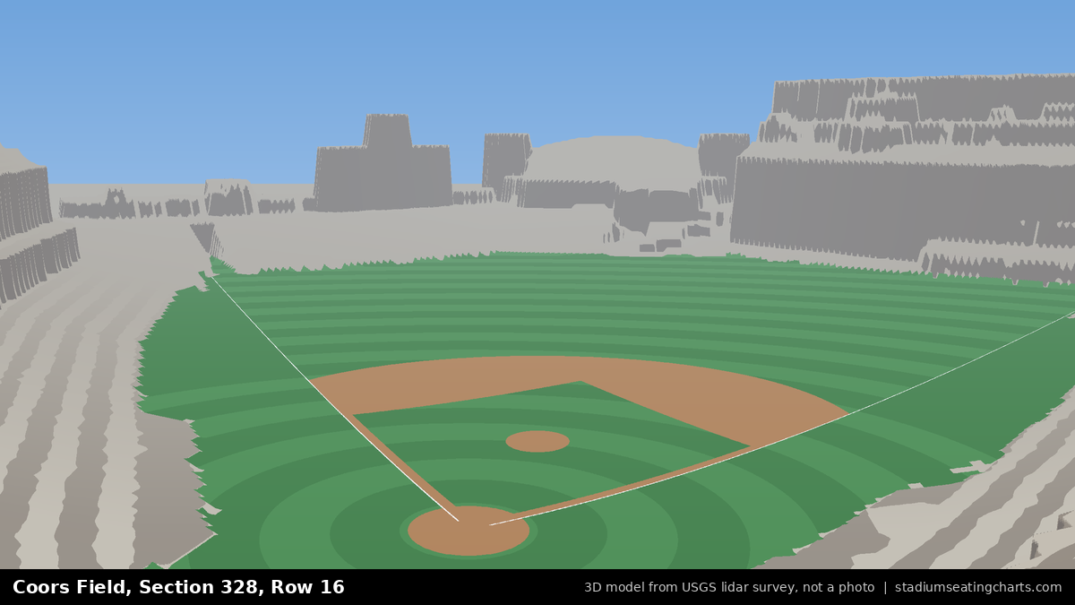 View from Coors Field Section 328, Row 16, looking toward the pitcher's mound