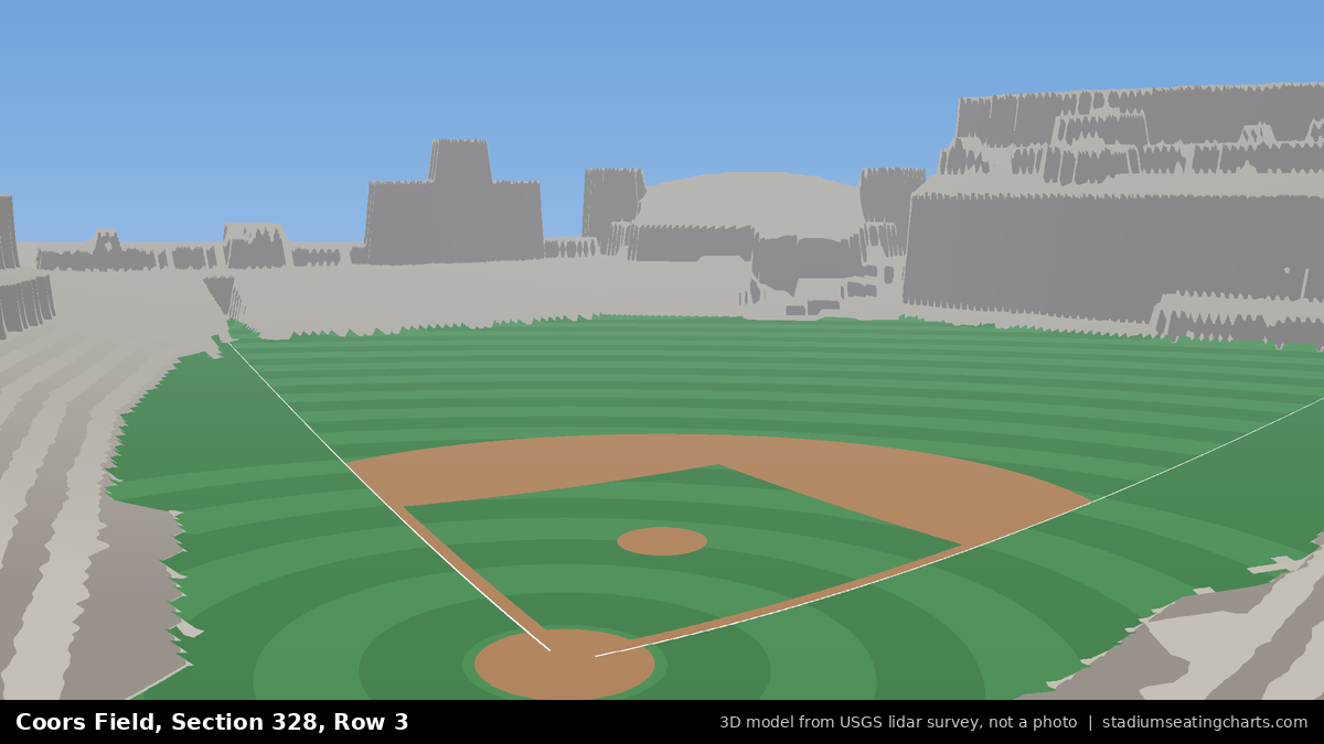View from Coors Field Section 328, Row 3, looking toward the pitcher's mound